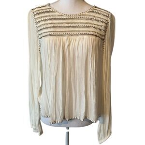 Forever 21 Cream White Blouse with Gold Beaded Trim